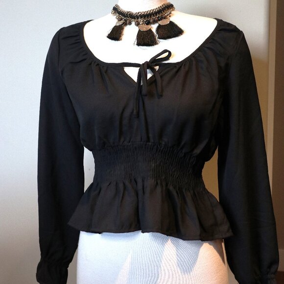 Black off the Shoulder Ruffle Long Sleeve - Picture 1 of 6